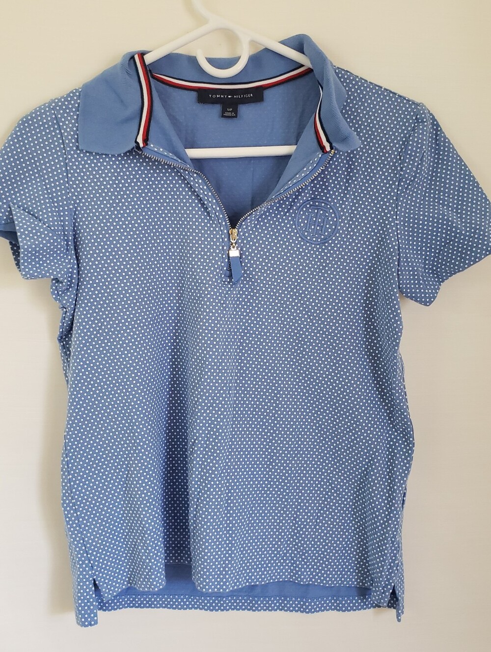 Tommy Hilfiger Light Blue Polka Dot Zip-Up Polo